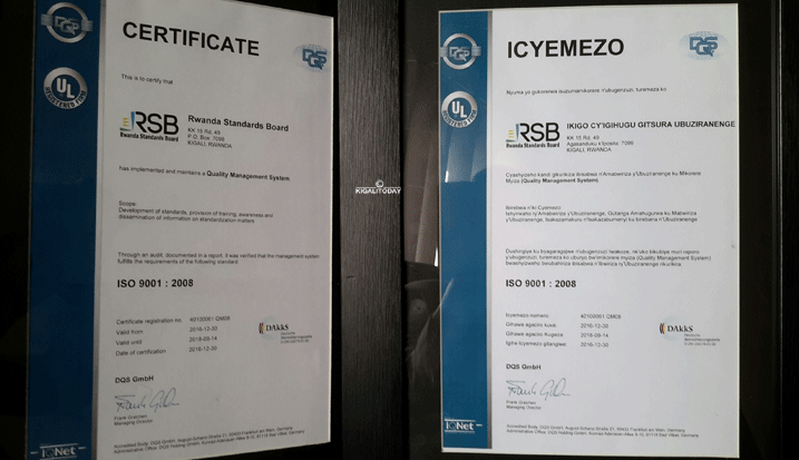 Icyemezo mpuzamahanga u Rwanda rwahawe kubera kubahiriza ubuziranenge