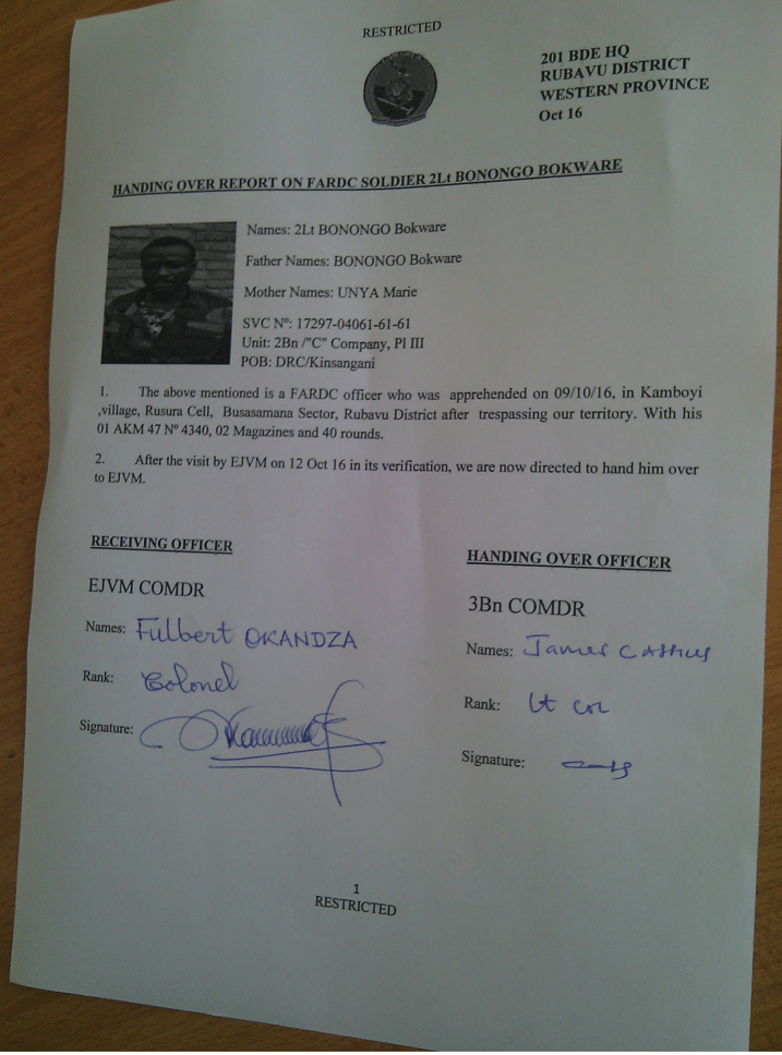 Hasinywe inyandiko zihererekanya umusirikare wa Congo asubizwa igihugu cye