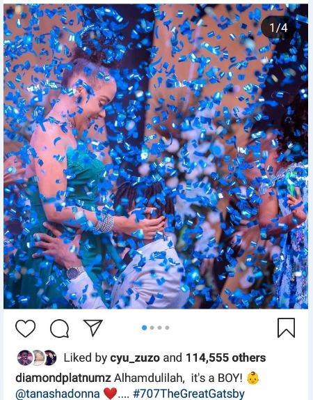 Mu butumwa yashyize munsi y'ifoto kuri Instagram, Diamond yavuze ko Tanasha amutwitiye umwana w'umuhungu