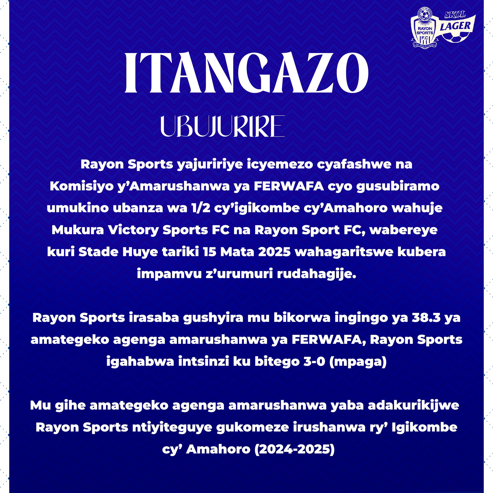 Ibikubiye mu ibaruwa Rayon Sports yanditse ijuririra umwanzuro wafashwe