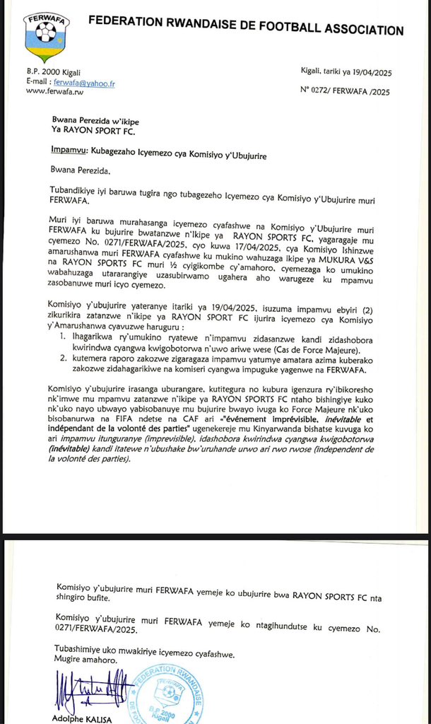 Umwanzuro wa Komisiyo y'Ubujurire