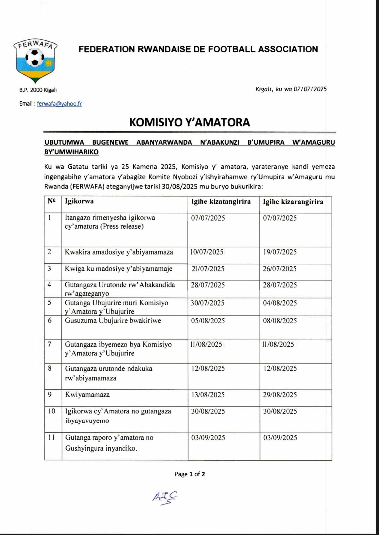 Gahunda y'amatora ya FERWAFA