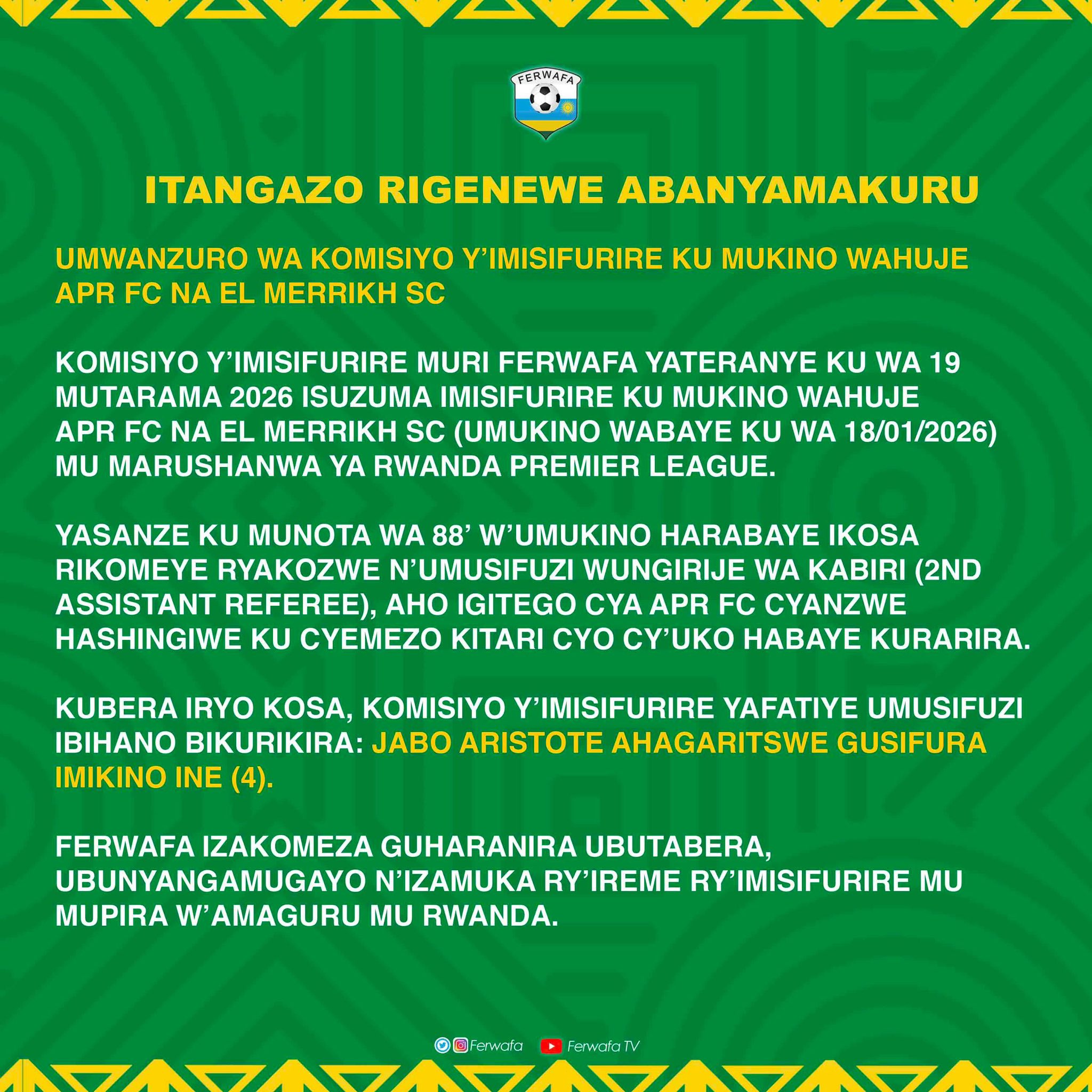 Itangazo rya FERWAFA