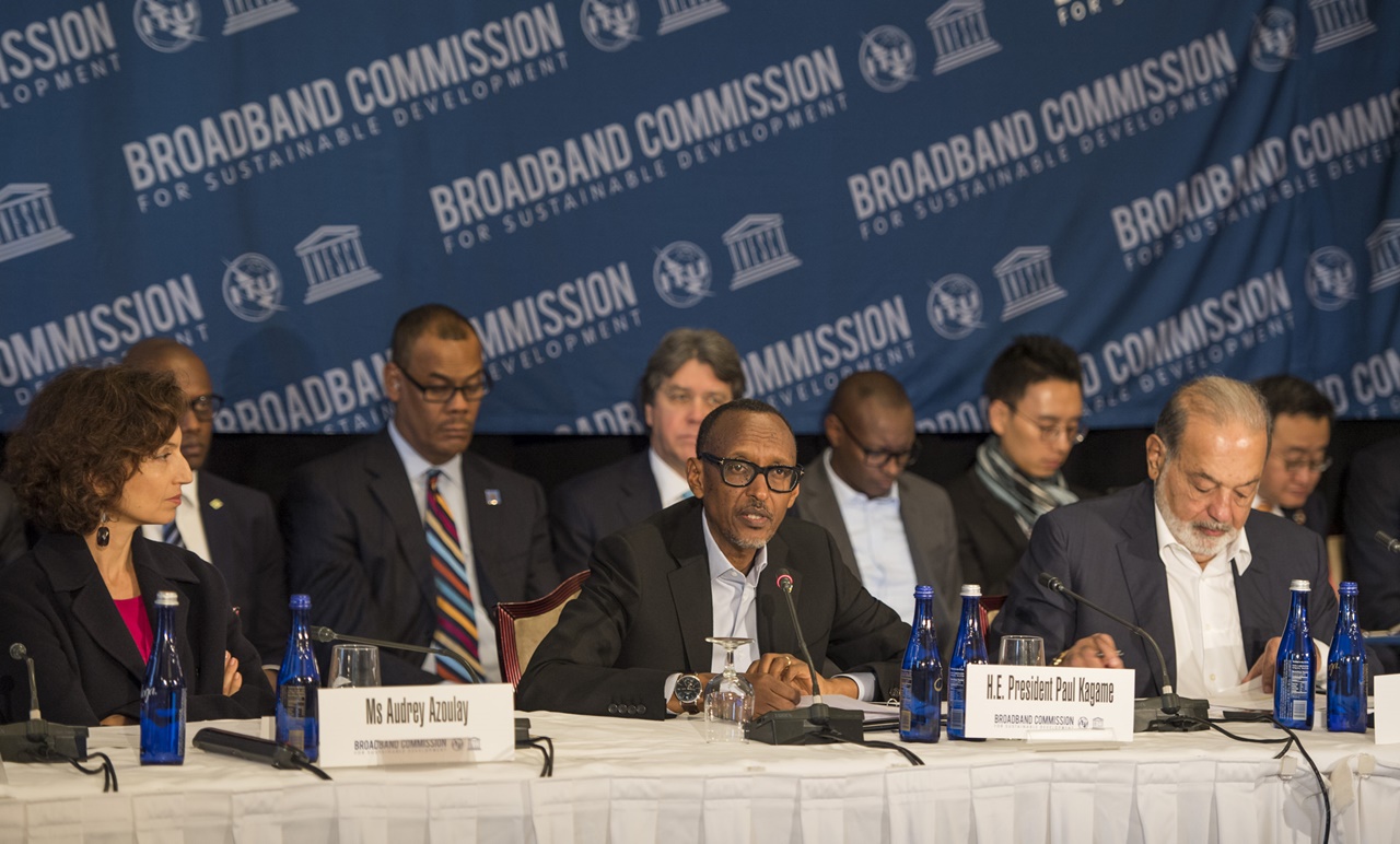 Perezida Kagame ubwo yagezaga ijambo ku bitabiriye inama ya Broadband Commission