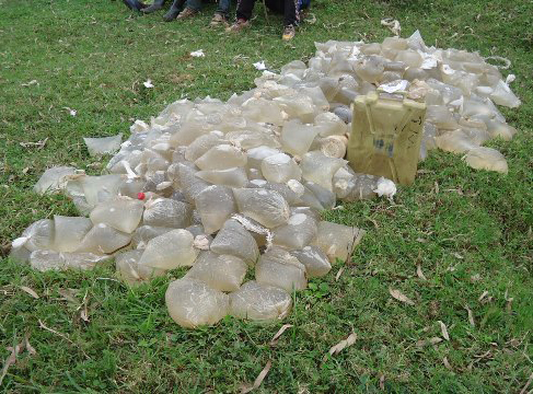 Abacuruza kanyanga bayikura muri Uganda akenshi ipfunyitse mu mashashi.