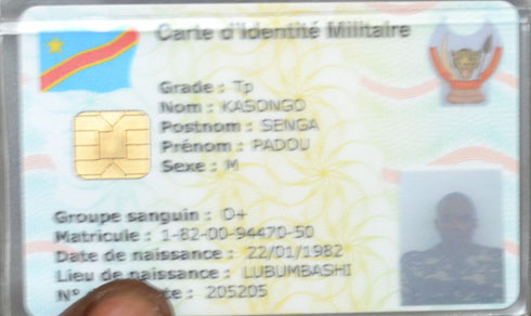 Ikarita y'akazi ya Kasongo wo mu mutwe w'abarinda perezida Joseph Kabila