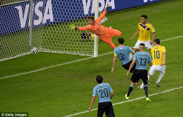 Ibitego bibiri bya James Rodriguez nibyo byasezereye Uruguay.