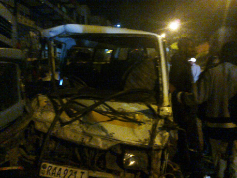 Imodoka yacitse feri igonga izindi ku Muhima ku mugoroba wa tariki 07/01/2013.