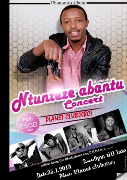 Urupapuro rwo kwamamaza igitaramo cyo kumurika Album "Ntunteze abantu".