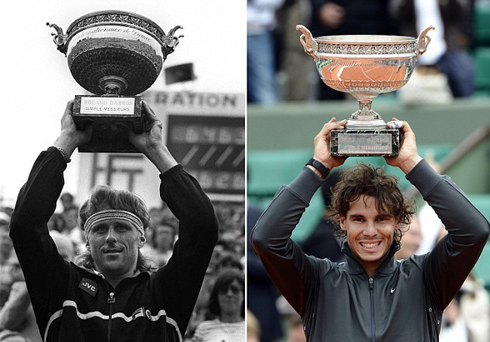 Raphael Nadal (iburyo) na Bjorn Borg (ibumoso)