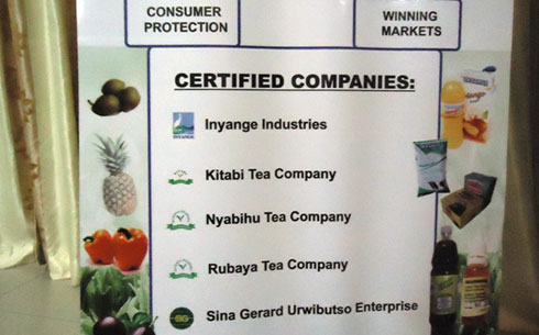 Amazina y'inganda zikora ibicuruzwa byahawe ubuziranenge; (uruganda Inyange rwashyizwe ku rutonde nk'umutangabumya bw'ibyo rwagezeho kubera guhabwa ikirango.