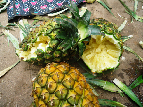 Umugore yakubise hasi inanasi eshatu zirashwanyagurika.