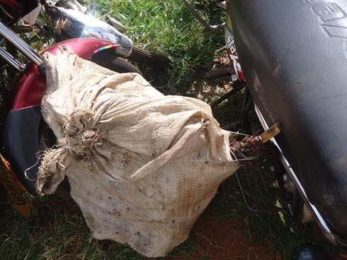 Uyu mufuka urimo zimwe mu nyama z'iyo mbogo.