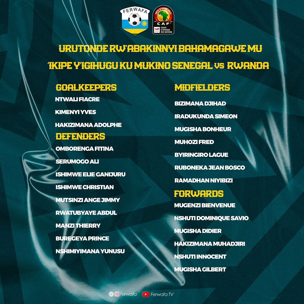 Urutonde rw'abakinnyi 25 bahamagawe ngo bitegure ikipe ya Senegal