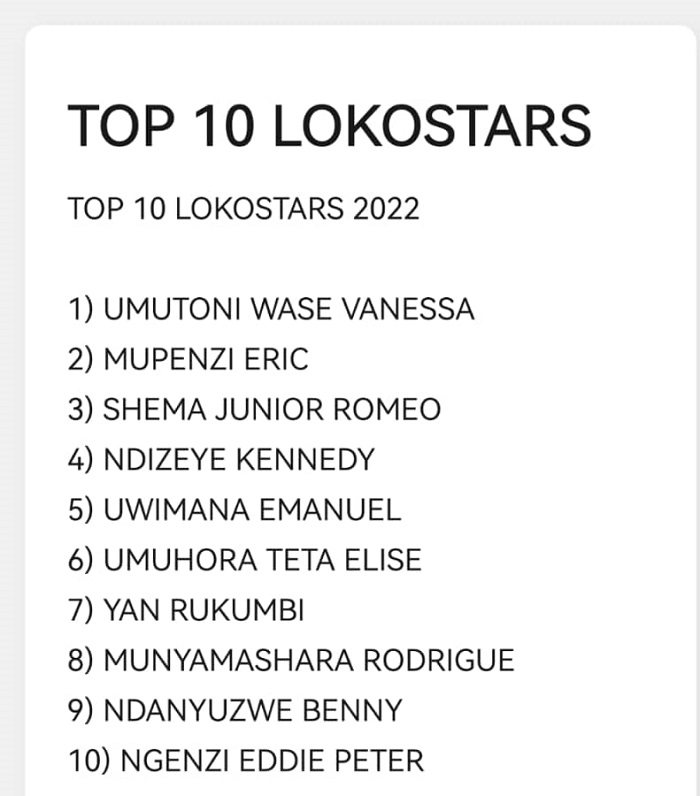 Abahanzi 10 bakomeje