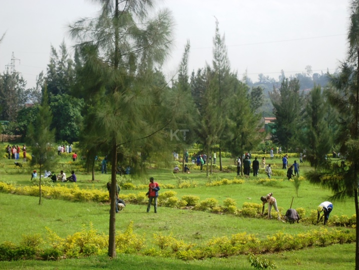Abitabiriye uyu muganda batunganyije ubusitani bwo mu Kanogo.
