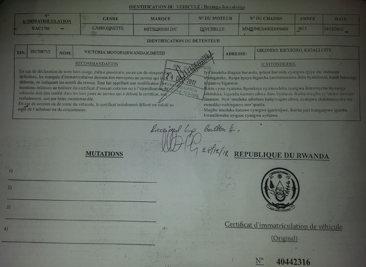 Imodoka ni iya sosiyete Victoria Motors ariko ikodeshwa na REIME.