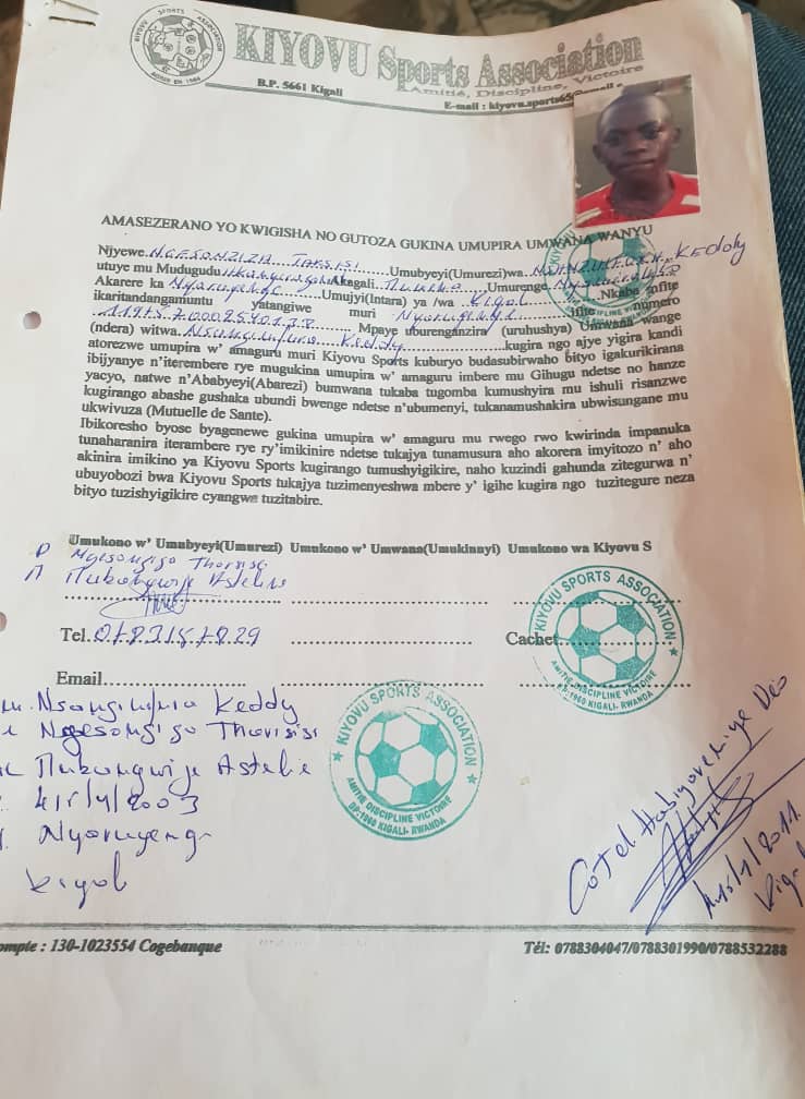 Amasezerano Nsanzimfura Keddy yagiranye na Kiyovu Sports afite imyaka umunani 
