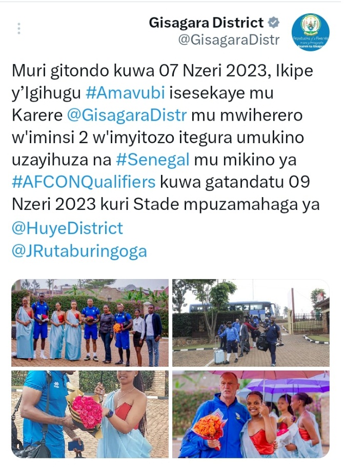 Akarere ka Gisaga kahaye ikaze Amavubi agiye kuhakomereza imyiteguro y'umukino wa Senegal