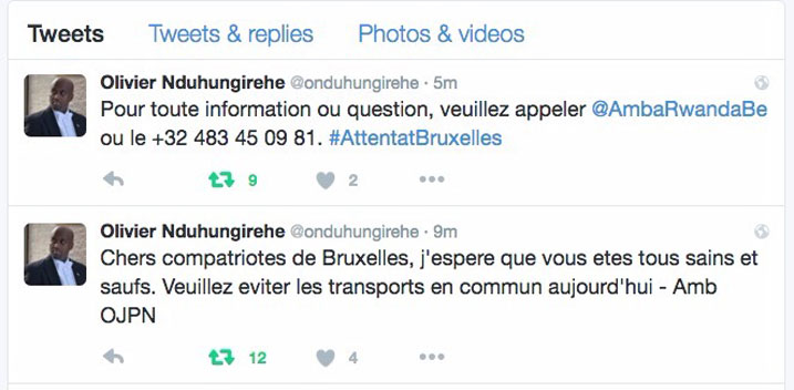 Amb w'u Rwanda mu Bubiligi, Olivier Nduhungirehe, yasabye Ababiligi n'Abanyarwanda babayo kwitonda muri ibi bihe bidasanzwe.