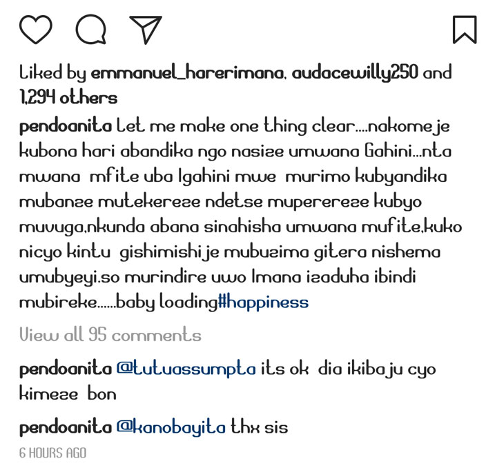 Ubwo nibwo butumwa Anita Pendo yanditse kuri Instagram