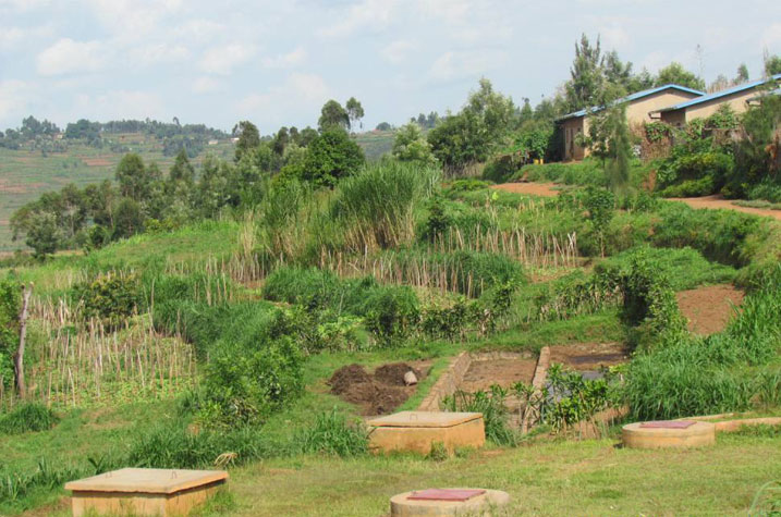 Bimwe mu bigega bya Biogaz byubatse mu mudugudu w'ikitegererezo.