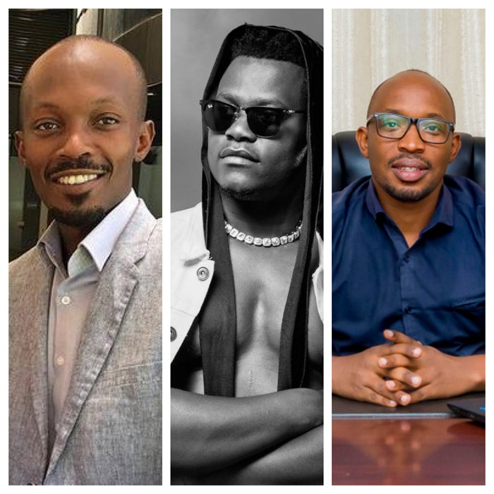 Lee Ndayisaba (ibumoso) ni we mujyanama mushya wa Bruce Melody watandukanye na Kabanda (iburyo wambaye indorerwamo)