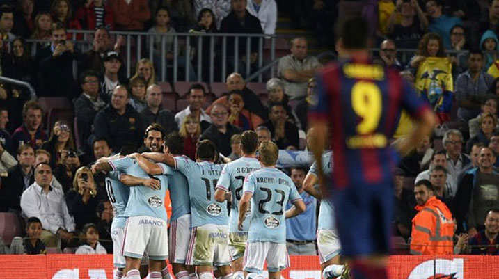 IKipe ya Celta Vigo yishimiye instinzi nyuma yo gutsinda FC Barcelona.