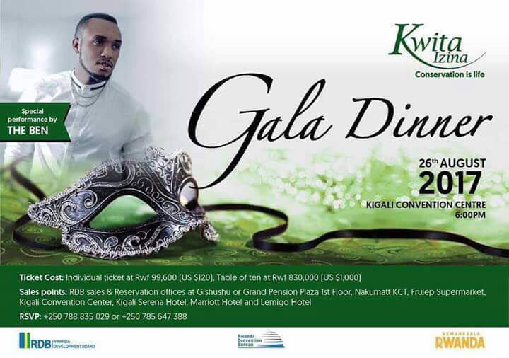 The Ben azataramira Abanyarwanda mu gitaramo cyiswe "Kwita Izina Gala Dinner"