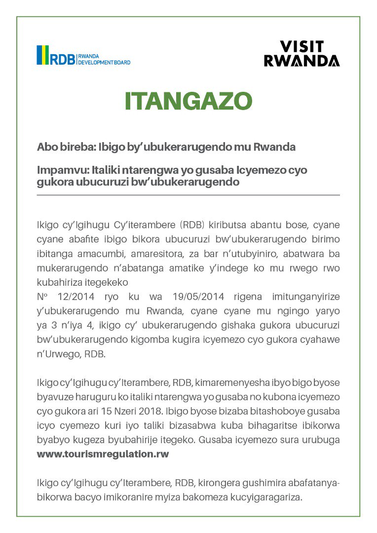 Itangazo RDB yashyize ahagaragara