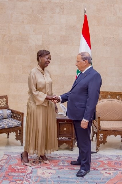  Mushikiwabo yanageze mu Murwa mukuru Beyrouth abonana na Perezida wa Liban Michel Aoun