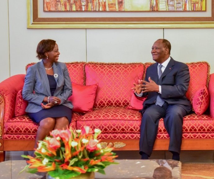Mushikiwabo yakomereje mu Murwa mukuru Abidjan, ageza ibya kandidatire ye kuri Perezida Alassane Ouattara