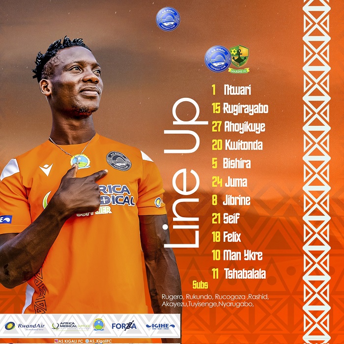 Abakinnyi 11 babanje mu kibuga ku ruhande rwa AS Kigali n'abasimbura babo