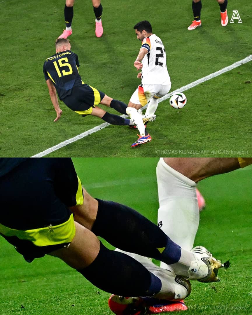 Ikosa Ryan Porteous yakoreye İlkay Gündoğan agahabwa ikarita itukura, Scotland igakina igice cya kabiri ari abakinnyi icumi