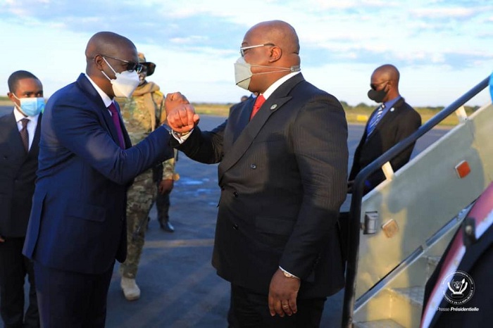 Perezida Felix Tshisekedi ubwo yarimo yakirwa mu mujyi wa Goma