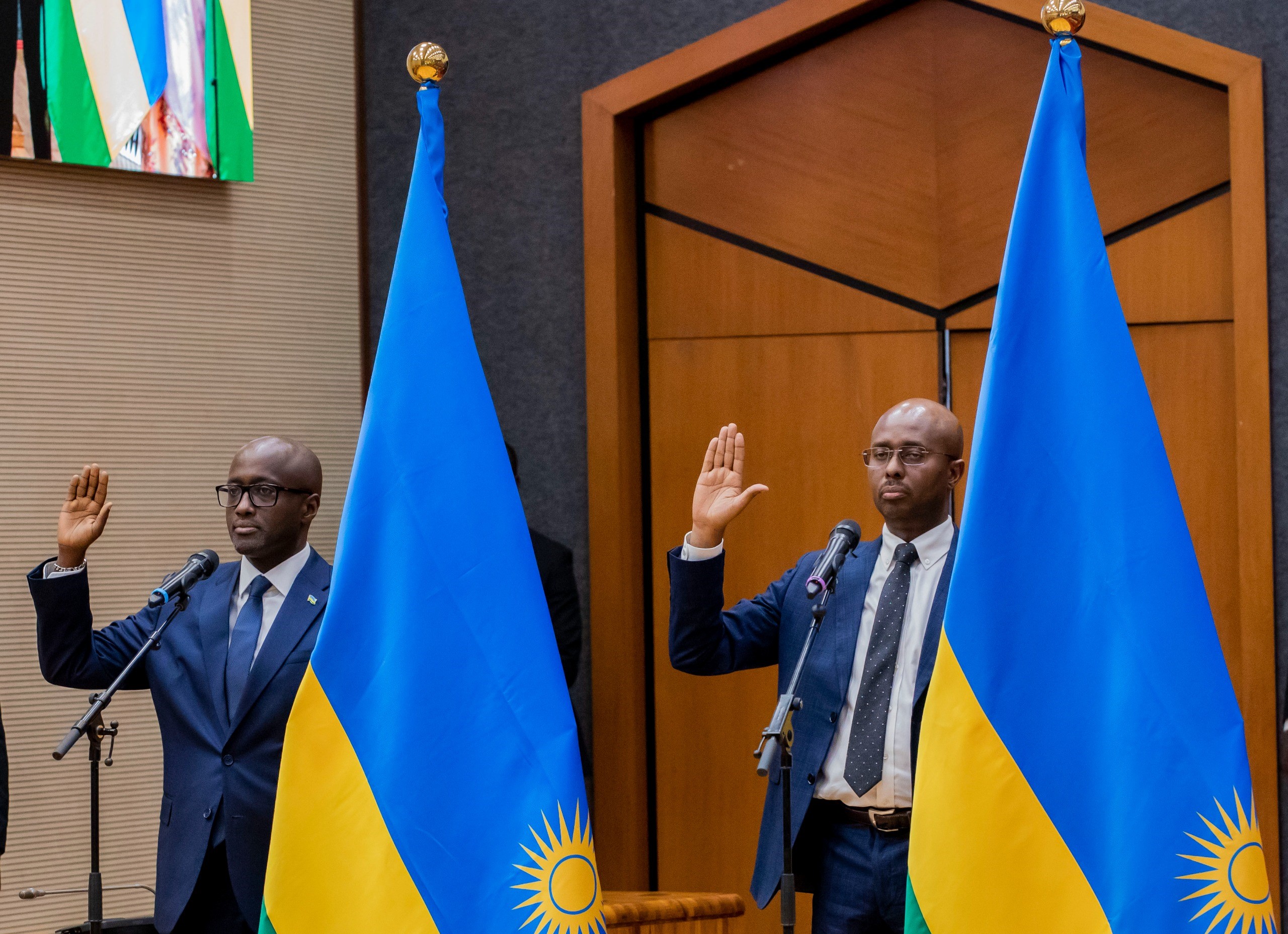 Amb. Olivier Nduhungirehe Minisitiri w'Ububanyi n'Amahanga n'Ubutwererane na Yusuf Murangwa Minisitiri w'Imari n'Igenamigambi