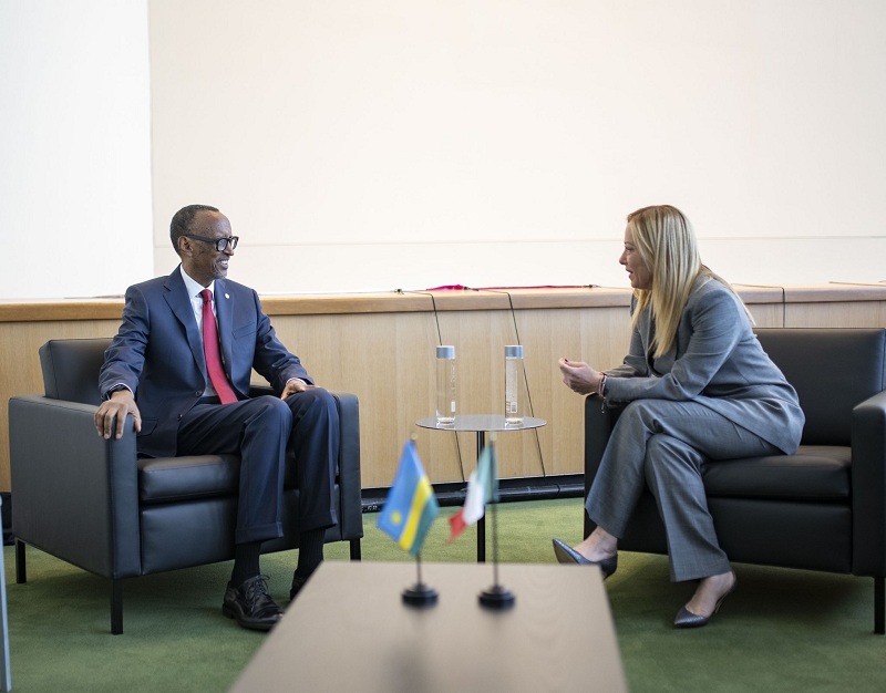 Minisitiri w'Intebe w'u Butaliyani, Giorgia Meloni aganira na Perezida Kagame 