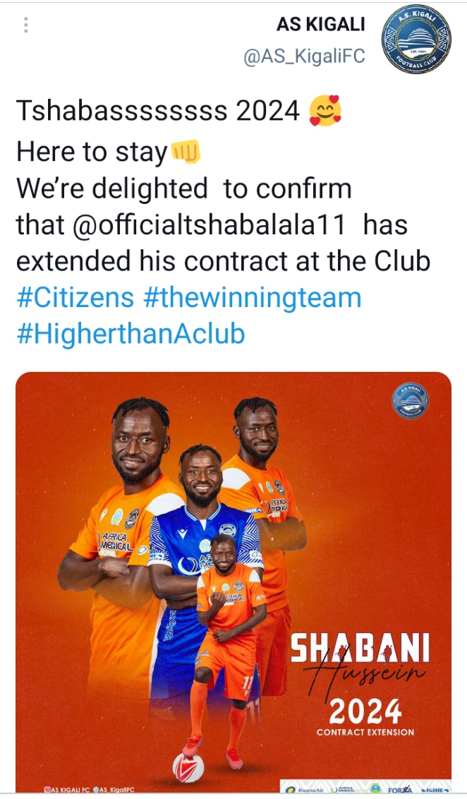 Shaban Hussein azakinira AS Kigali kugeza mu 2024