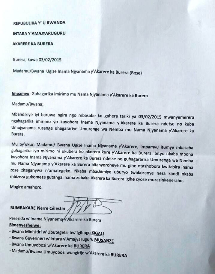 Ibaruwa Bumbakare yanditse yegura.