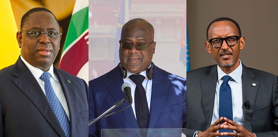 Uhereye ibumoso: Perezida Macky Sall, Perezida Tshisekedi na Perezida Kagame, baganiriye ku gukemura ikibazo binyuze mu mahoro