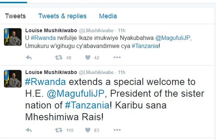 Minisitiri w'u Rwanda w'Ububanyi n'Amahanga yatanze ubutumwa bw'ikaze kuri Perezida Magufuli w'igihugu yise "icy'abavandimwe".