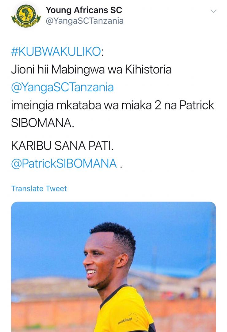 Ikipe ya Yanga ibinyujije kuri Twitter yamuhaye ikaze