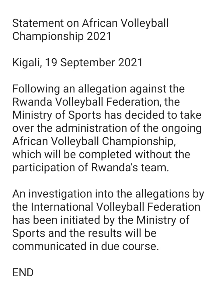 Itangazo rya Minisiteri ya Siporo y'u Rwanda