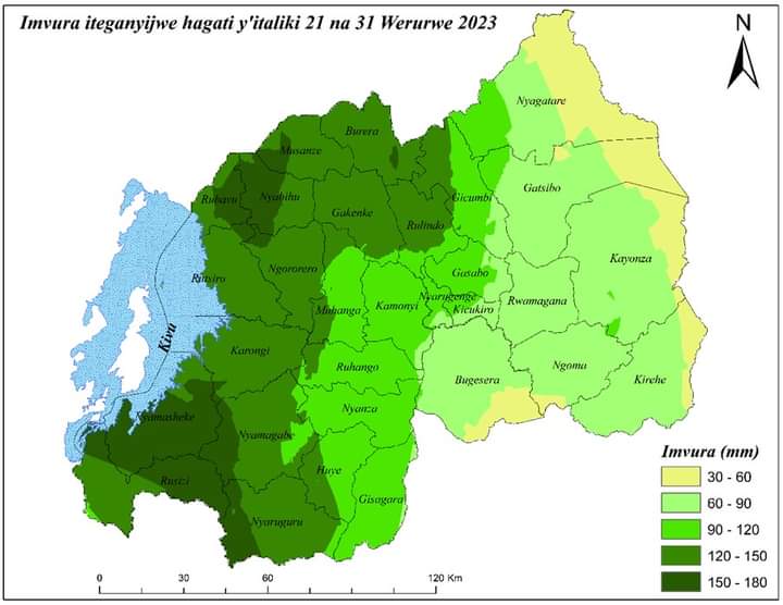 Ikarita igaragaza imvura iteganyijwe kugwa