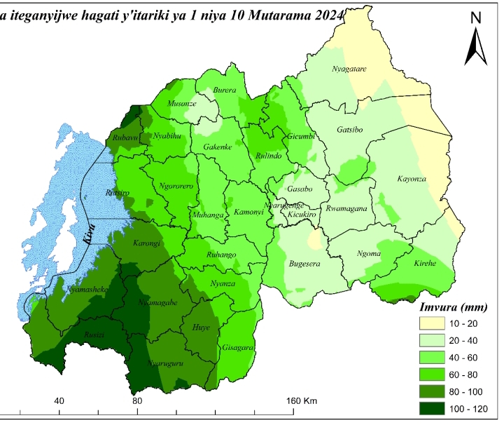 Ishusho igaragaza imvura iteganyijwe hagati y