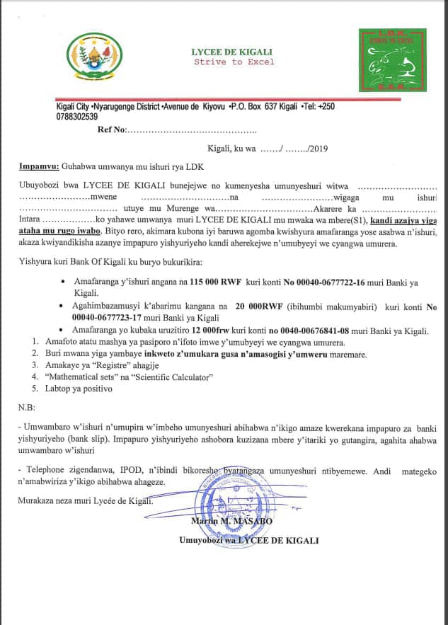 Imwe mu mabaruwa isaba ababyeyi amafaranga y'inyongera yavugishije benshi