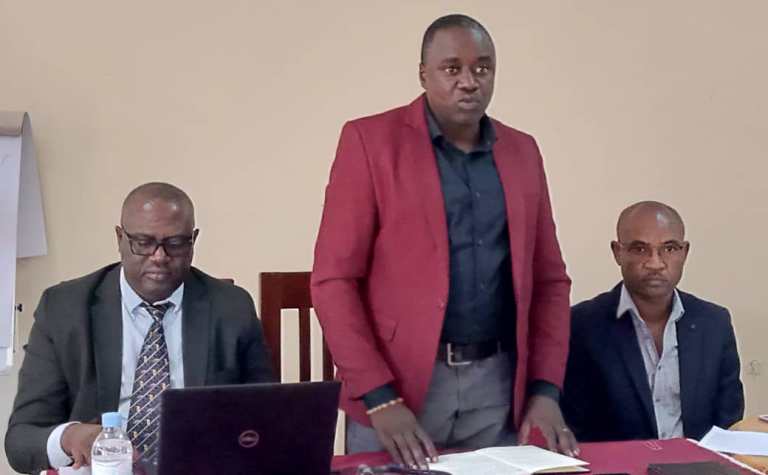 Eric Ndayisaba (uhagaze), aganiriza abitabiriye icyo gikorwa 