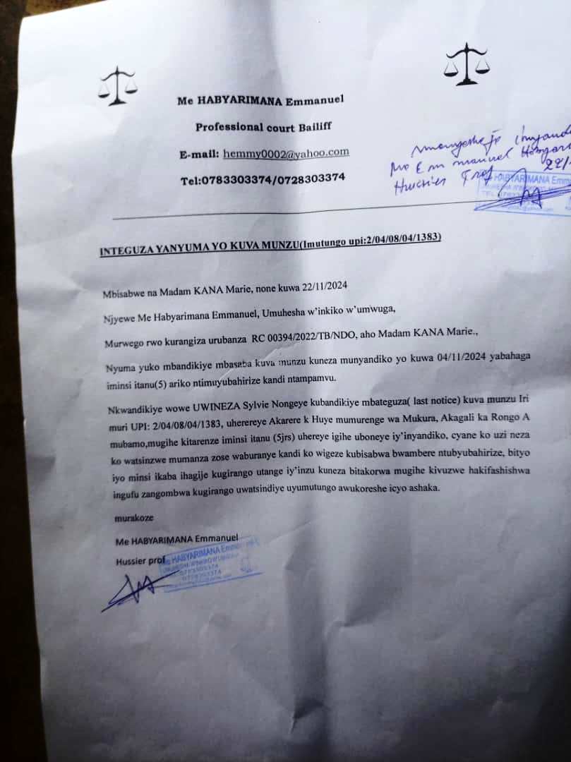 Me Habyarimana yari yandikiye Uwineza integuza