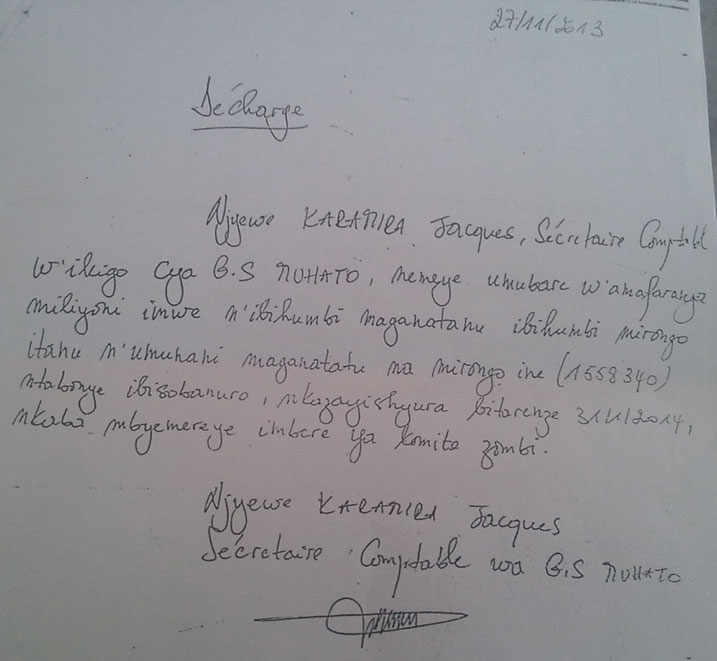 Inyandiko Karamira yanditse yizeza kuzishyura amafaranga yaburiye ibisobanuro.