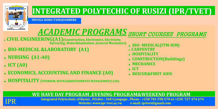 IPR izajya itanga ubumenyi mu mashami anyuranye yaba ayigwa igihe kirekire ndetse n'ay'igihe kigufi.